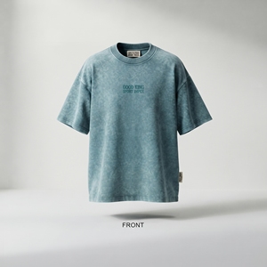 T-shirt surdimensionné personnalisé délavé à l'acide pour homme, épais, vintage, à épaules tombantes, brodé, col rond côtelé, style streetwear - Product Image 1