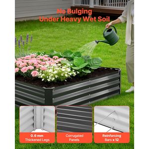 Set di 2 Fioriere Rettangolari in Metallo Zincato Senza Fondo per Giardino, 8 x 4 x 1 Piedi, Kit per Orto - Product Image 3