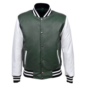 Chaqueta Varsity Negra y Verde Personalizada para Hombre, Chaqueta de Béisbol de Cuero Napa Premium, Logotipo y Colores Personalizados, Fabricante de Marca Privada - Product Image 1