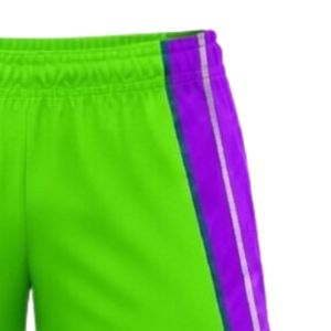 Unisex Neon Green Purple Sublimated Netball Shorts Polyester Lightweight <b>Athletic</b> Sports Wear Side Stripe Panel Team Training - Product Image 4