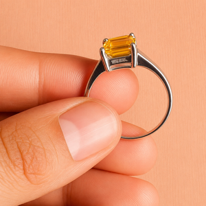 Wholesale Women's Romantic Rhodium Plated <b>Citrine</b> <b>Ring</b> 925 Sterling Silver Emerald Cut Prong Setting Solitaire Engagement Party - Product Image 3