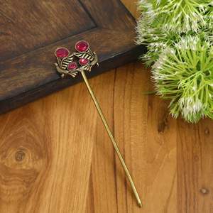 Épingle à cheveux paon en laiton faite à la main pour femmes, épingle à cheveux vintage avec pierre colorée, accessoires de coiffure ethniques OEM ODM - Product Image 2