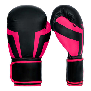 Gants de boxe en PU noir et rose avec fermeture Velcro pour adultes, équipement d'entraînement de sparring - Product Image 1