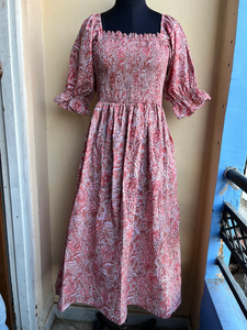 เดรสยาวพิมพ์ลายด้วยมือสไตล์อินเดีย ผ้าฝ้ายคอตตอน คอเหลี่ยม แขนยาว ปักลายดอกไม้ สำหรับผู้หญิง - Product Image 5