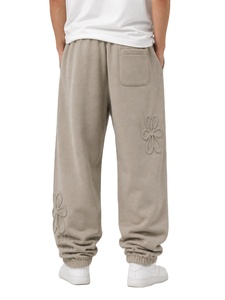 Unisex <b>Oversized</b> Jogger <b>Sweatpants</b> Embossed Floral Design Elastic Waist Casual Streetwear Loose Fit Lounge Trousers - Product Image 3