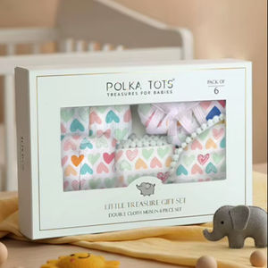 ชุดของขวัญ Polka Tots Little Treasure ผ้ามัสลินสองชั้น แพ็ค 6 ชิ้น สำหรับเด็กแรกเกิด ลายหัวใจ กล่องเสื้อผ้าเด็กอ่อนพรีเมียม - Product Image 1
