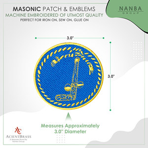 Patch maçonnique rond brodé Tubal Cain - Bleu et Or, diamètre 3 pouces - Product Image 3