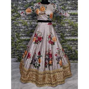 Precioso diseñador gris bordado Lehenga Choli Elegante ropa de fiesta vestidos de noche - Product Image 5
