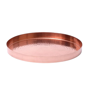 Plateau décoratif rond en métal moderne avec finition intérieure en cuivre et bordure extérieure noire, plateau de service de luxe pour la décoration de la maison, de l'hôtel et de la table - Product Image 2
