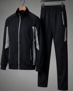 Conjunto Deportivo para Hombre, Color Negro, Manga Larga, Cierre de Cremallera, Estilo Deportivo, Color Sólido, Poliéster, Ropa de Otoño con Bolsillos Laterales - Product Image 1