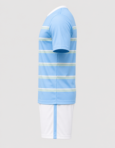 Men's <b>Light</b> Blue Solid Soccer Jersey V <b>Neck</b> Short Sleeve Moisture Wicking 100% Polyester Athletic Fit Team Football 140Gsm - Product Image 4