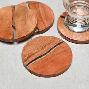 Natural Wood and Resin Square <b>Coaster</b> Set Artisan Crafted Handmade 350mm Diameter <b>Drink</b> <b>Coasters</b> for Modern Living Spaces - Product Image 5