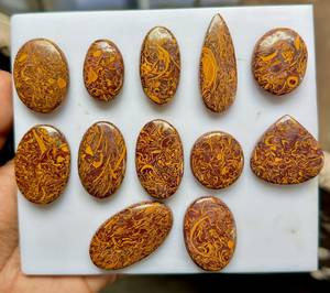 Lot en gros de cabochons en jaspe naturel Mariyam |   Pierres précieuses ovales à dos plat, calligraphie Mariam, pierres en vrac pour la fabrication de bijoux - Product Image 6