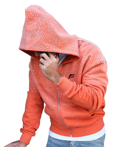 Custom Rhinestone <b>Zip</b> Hoodies Unisex Heavy Cotton Hooded Sweatshirts Y2K Winter Street Fashion Casual <b>Jacket</b> USA Bulk Supply OEM - Product Image 3
