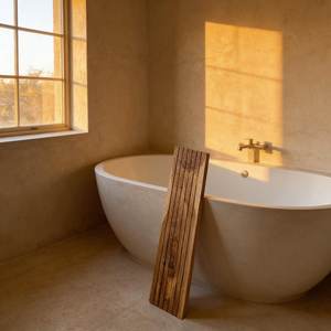 Porte-savon minimaliste en bois massif à motif unique |   Baignoire de forme irrégulière |   Accessoire de salle de bain facile à nettoyer par UO INDIA - Product Image 3