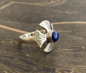Designer Statement <b>Ring</b> with Lapis Gemstone (2.8 Grams) Platinum Oval Cut Hip Hop Style for Everyday Wear - Product Image 3