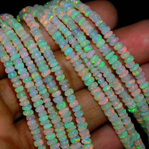 Opal Etiopia halus manik-manik Rondelle polos manik-manik Welo api mengkilap helai manik-manik untuk membuat perhiasan