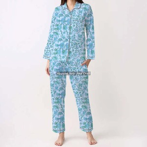 Lujoso Conjunto de pijama con estampado Floral, bloque de mano impreso Primavera/Verano Floral/personaje/letra/patrón/vacaciones/patrón de árbol de coco - Product Image 1