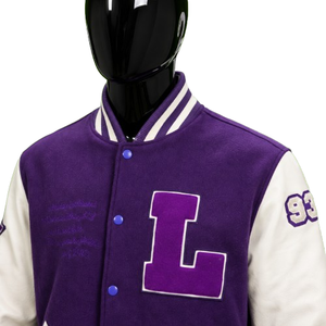 <b>Men's</b> <b>Purple</b> Varsity Jacket With Embroidered L Logo And Stars Preppy Style Baseball Jacket Regular Fit Turn-down Collar - Product Image 2