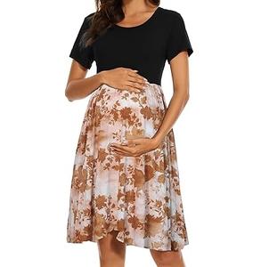 Camiseta y faldas estampadas, ropa de mujer, tallas grandes, vestidos de maternidad holgados, ropa de lactancia, prendas exteriores transpirables, vestido informal - Product Image 1