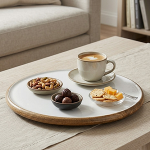 ALTAMASH CRAFT Wood Modern Wedding Dining <b>Table</b> <b>Decorative</b> Tray White Enamel Surface Abstract Minimalist Design Multi-Functional - Product Image 3