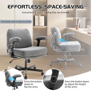 Sedia da Ufficio Criss Cross con Braccioli Ribaltabili, Seduta Larga in Tessuto Confortevole e Cuscino Spesso, Design Regolabile a Gambe Incrociate con Ruote - Product Image 6