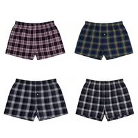 Boxers mi-hauts pour hommes en tissu écossais tissé, taille élastique, boutonnage frontal, respirants, en polyester/coton, logo personnalisé, confortables