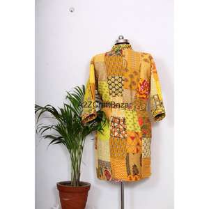 Kimono en coton patchwork, élégant et luxueux, imprimé floral, style Kantha, léger et respirant pour femmes, idéal pour les vacances d'hiver - Product Image 6