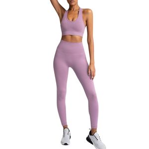 Conjunto de Yoga Morado Lavanda para Mujer, Bra Deportivo y Leggings, Dos Piezas, Ropa Deportiva Elástica para Entrenamiento y Fitness - Product Image 1
