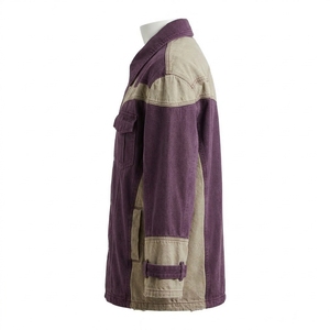Veste en jean vintage délavée à blocs de couleur style western streetwear avec empiècements contrastants pour homme – Violet Kaki personnalisé - Product Image 4