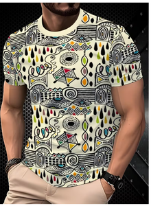 T-shirt à manches courtes col rond avec motif géométrique, coupe classique, décontracté, 100% coton, tissu tricoté respirant - Product Image 6