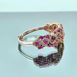 Pink Ruby 925 Sterling <b>Silver</b> <b>Cuff</b> <b>Bracelet</b> Adjustable Natural Gemstone Jewelry Elegant Handmade Gift For Women - Product Image 2
