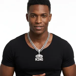Vente en gros LAX DIORE JEWELS 2025 Pendentif Couronne Rétro Style Rock KING Chaîne Hip Hop Miami Cuban Link Plaqué Or 14K Coupe Princesse - Product Image 1