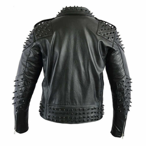 Chaqueta de Cuero de Oveja Negra para Hombre Estilo Rock Punk con Tachuelas y Detalles de Lona - Product Image 2