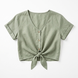 Blusa de Verano para Mujer, Estilo Casual, con Lazos Delanteros, de Poliéster, Transpirable, OEM, ODM, Venta al por Mayor, Fábrica, Marca Privada |   MOQ bajo - Product Image 5