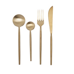 Ensemble de couverts minimalistes en laiton doré, ustensiles métalliques pour la table - Product Image 4
