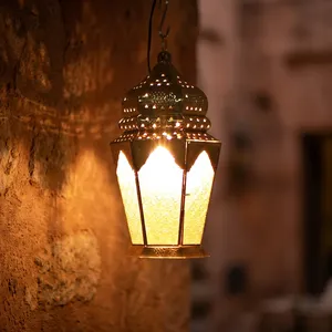 Moroccan Style <b>Brass</b> Hexagon Hanging <b>Lantern</b> Outdoor Decorative Pendant Lighting for Patio Garden - Product Image 6