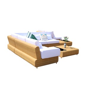 Ensemble de canapé en rotin PE moderne pour l'extérieur avec coussins blancs et table basse, meubles de jardin résistants aux intempéries pour la maison - Product Image 3