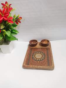 Plateaux de service en bois faits à la main au design moderne, décoration murale Art Déco pour la maison et la cuisine, support métallique personnalisé pour portrait - Product Image 3