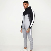 Survêtement pour homme en coton respirant réfléchissant, ensemble de sport avec veste à capuche à manches longues noire et pantalon de survêtement à fermeture éclair adhésive
