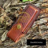 Couteau pliant artisanal en acier Damas avec manche en bois, étui, couteau de poche, étui de ceinture, EDC, camping, bouton-pression, OEM personnalisé