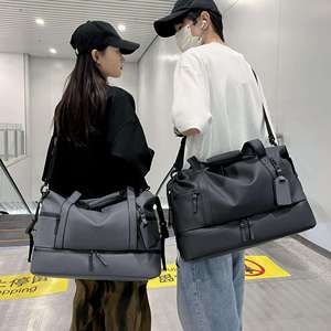 กระเป๋าเดินทางแบบดัฟเฟิลสองชั้นสีดำ กันน้ำ สำหรับออกกำลังกายและเดินทางช่วงสุดสัปดาห์ - Product Image 6
