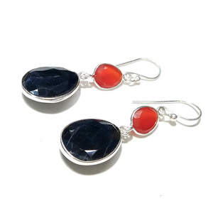 Natural Blue Sapphire & Carnelian Gemstone <b>Earring</b>, <b>Solid</b> 925 Sterling <b>Silver</b> <b>Earrings</b>: Faceted Dangle <b>Earrings</b> - Product Image 2