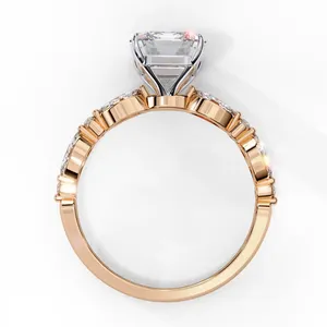 Bague de fiançailles en diamant de laboratoire taille émeraude 2 carats, or massif 18 carats, certifiée IGI, VVS E-F, avec accent marquise vintage - Product Image 4