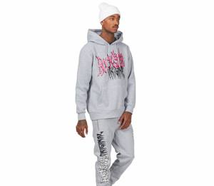 Conjunto Deportivo Gris con Capucha para Hombre, 2 Piezas, Sudadera y Pantalones con Estampado de Letras, Estilo Hip Hop - Product Image 2