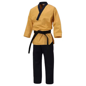 Taekwondo Uniform Adult Unisex 100% Cotton Durable 400g Yellow Top Black Pants Regular Fit Breathable Martial Arts Wear - Product Image 1