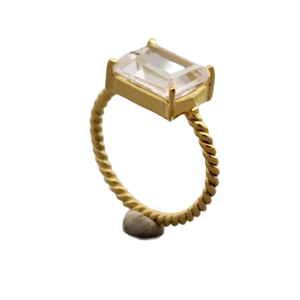 Natural <b>Crystal</b> Quartz Hexagon Shape <b>Ring</b> 18K Gold Plated 925 Sterling Silver Prong Set Jewelry - Product Image 5