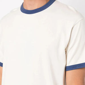 Camiseta Ringer Personalizada para Hombre, Azul y Blanca, 100% Algodón Grueso, Cuello Redondo, Corte Cuadrado, Estilo Vintage - Product Image 6