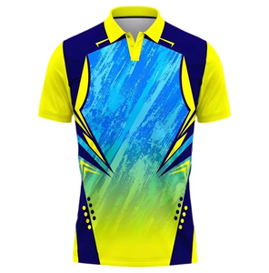 <b>Men's</b> Short Sleeve Polo Shirt Geometric Print Blue Yellow Quick Dry Knitted Polyester Sporty Fit - Product Image 1