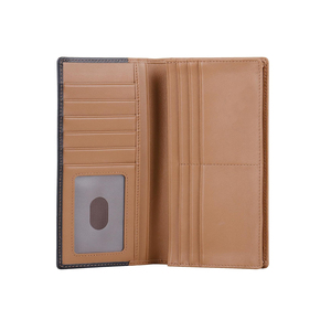 Genuine Leather Long <b>Wallet</b> Unisex Panelled Design Fold Closure Minimalist Style Daily Use Brown and Black - Product Image 3